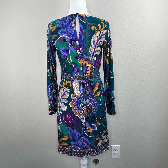 London Times Multi Teal Blue Floral Belted Jewel Neck Mini Sheath Dress 4 NWT - Picture 15 of 15